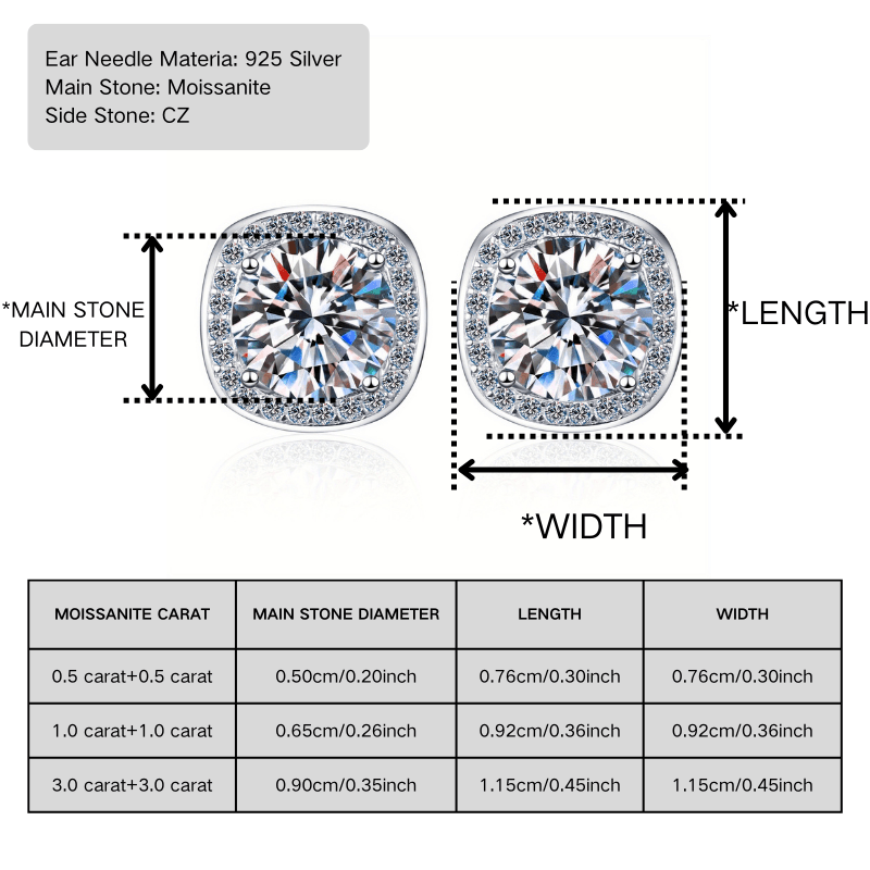 Stylish White Moissanite Square-Shaped Stud Earrings